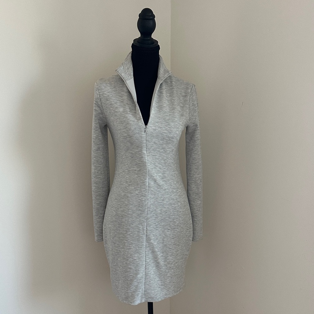 Express Light Gray Long Sleeve Zip-Front Mini Dress